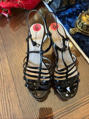 Ellen Tracy Black Patent Multi-Strap Slingback Heels